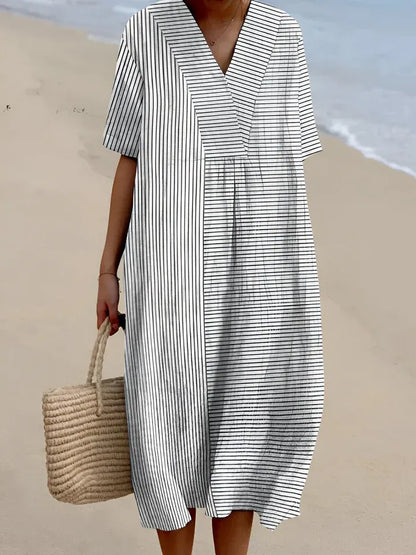 Ottilie | Colorful Striped Patchwork Midi Dress