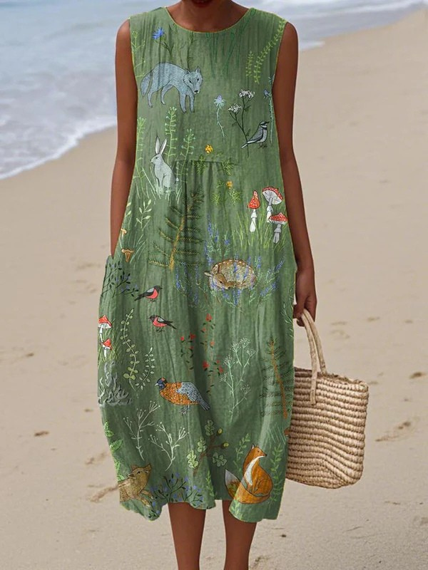 Tazira™ - Robe Femme Été Fluide Imprimé Artistique Sans Manches Confort Léger