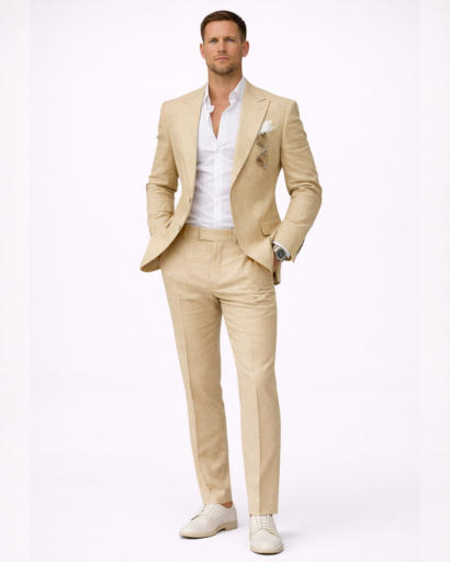 Costume homme 2 pièces – veste blazer à revers et pantalon coupe droite