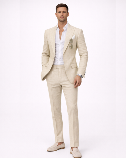 Costume homme 2 pièces – veste blazer à revers et pantalon coupe droite