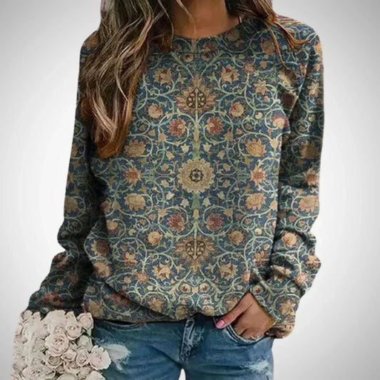 Halvessa | Dames Elegante Bloemen Trui – Gebreide Pullover met Lange Mouwen, Casual Chic Top