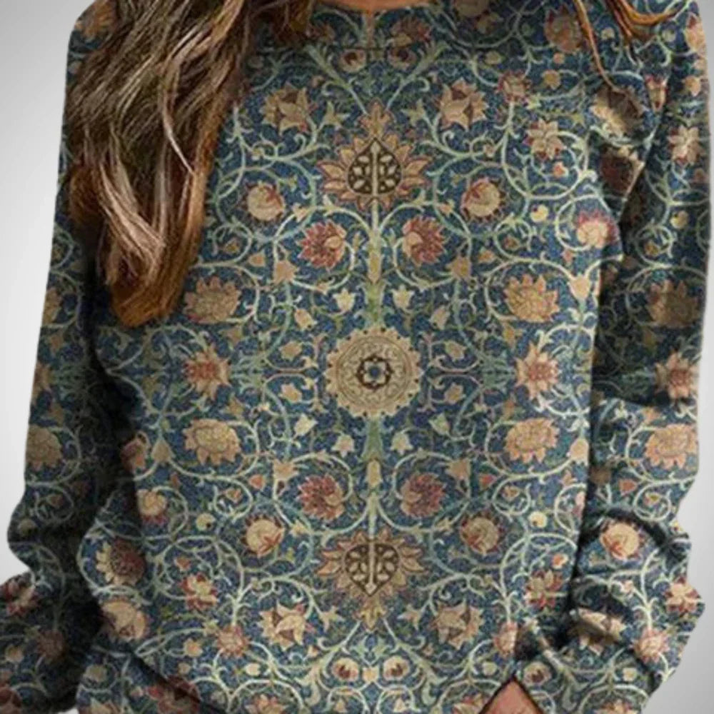 Halvessa | Dames Elegante Bloemen Trui – Gebreide Pullover met Lange Mouwen, Casual Chic Top