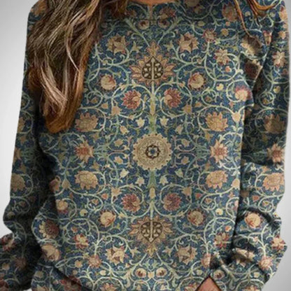Halvessa | Dames Elegante Bloemen Trui – Gebreide Pullover met Lange Mouwen, Casual Chic Top
