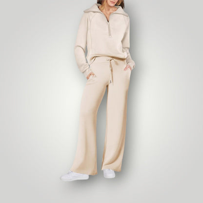 Women's Loungewear Set Half Zip Sweatshirt Wide Leg Pants