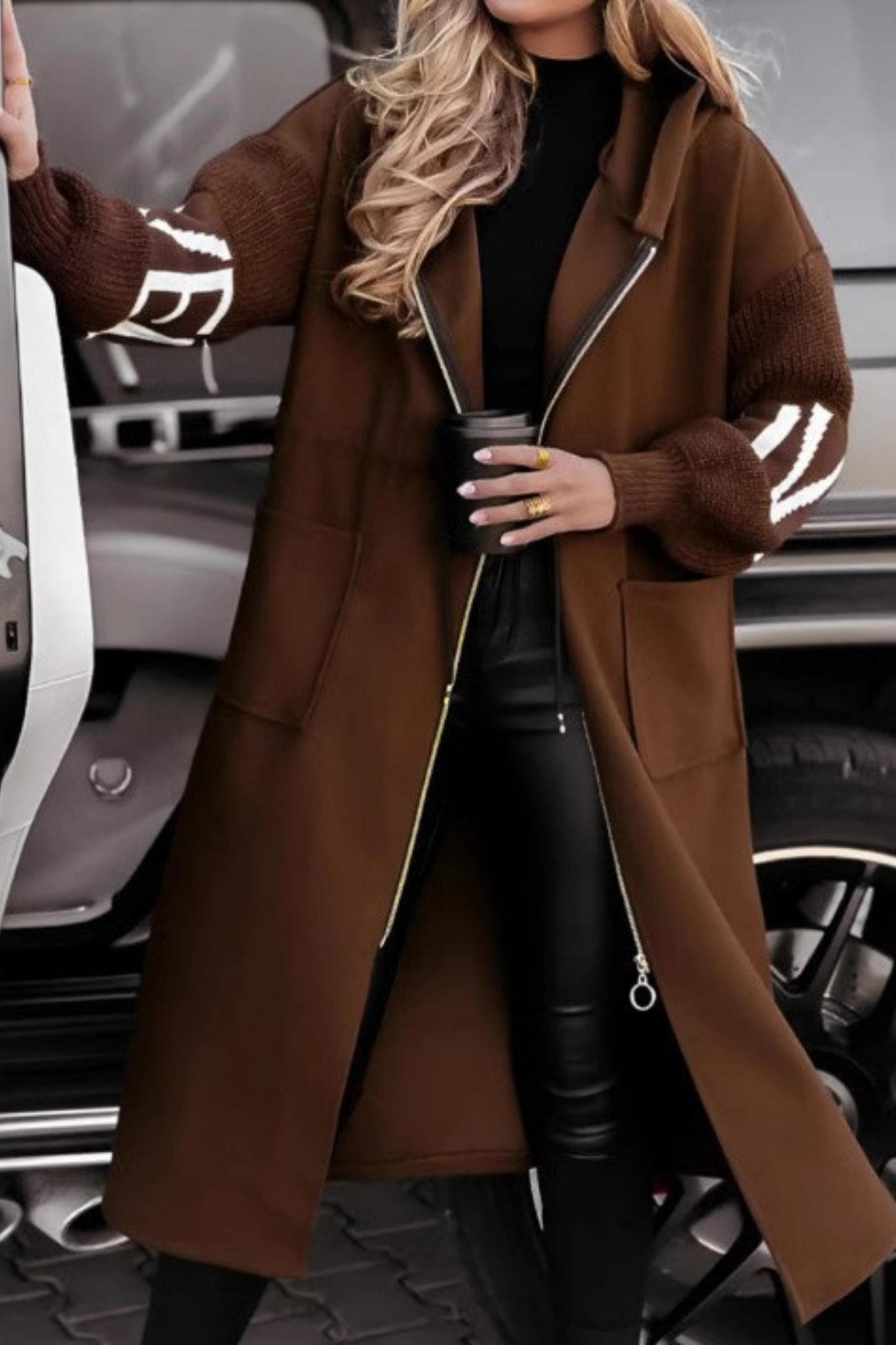 Elena | Women's Jacket with Knit Sleeves and Hood