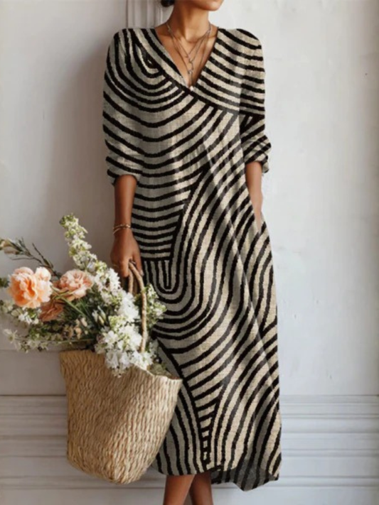 Eliza | Linen V-Neck Long Sleeve Dress