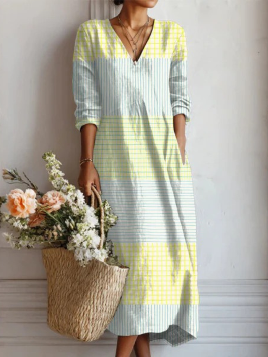 Daisy | Linen V-Neck Long Sleeve Dress