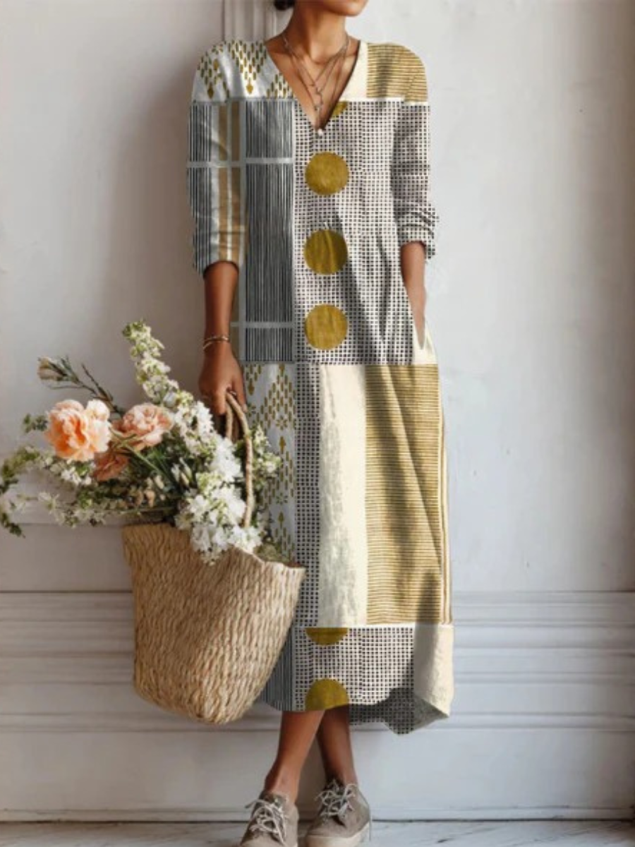 Alexandra | Linen V-Neck Long Sleeve Dress