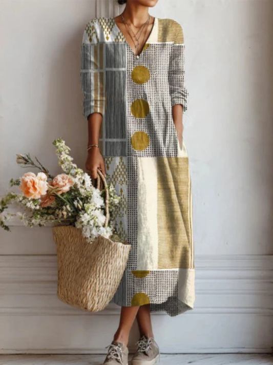 Alexandra | Linen V-Neck Long Sleeve Dress
