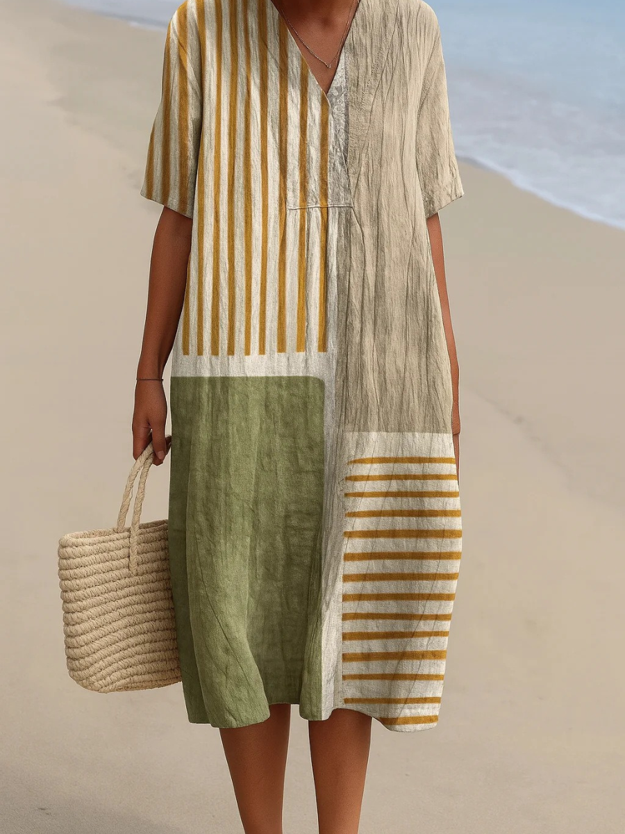 Anika | Linen V-Neck Midi Dress