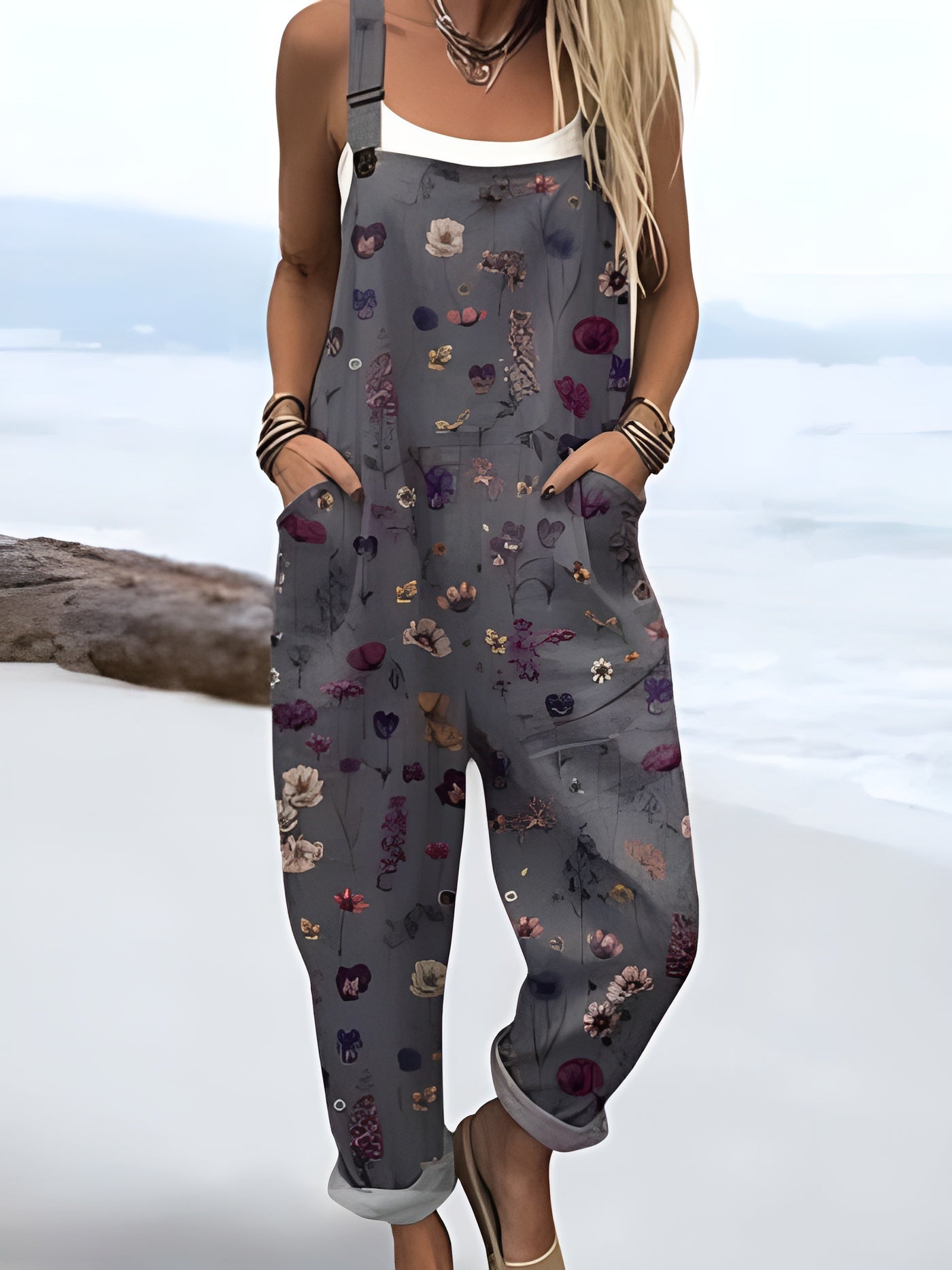 Avenli | Jumpsuit med vintage blomster- og kunsttrykk for kvinner