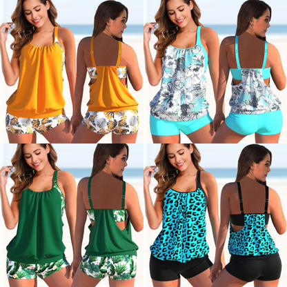 Liana Ensemble Tankini Femme – Haut Floral & Bas Léopard, Confort et Style Estival