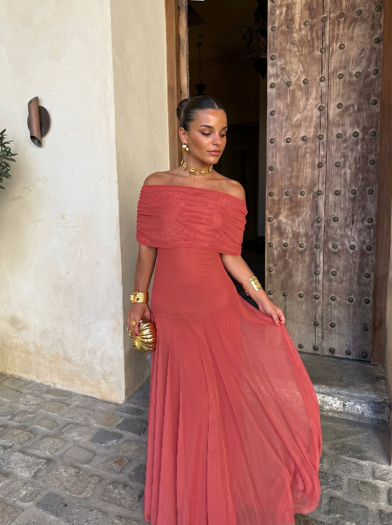Tulie - Draped Tulle Off Shoulder Dress