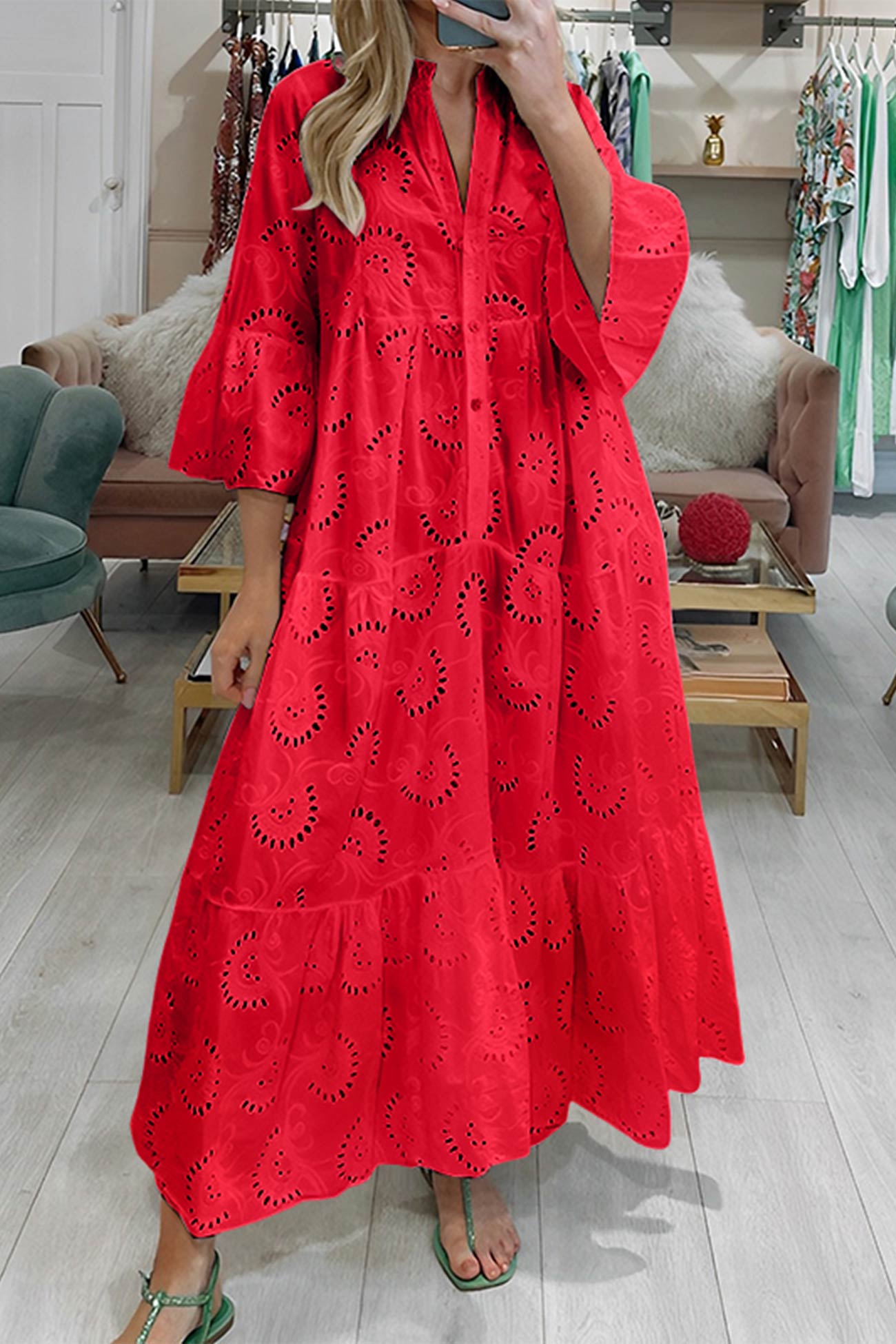 Bohemian Embroidered Cotton Maxi Dress - Lightweight, Flowy & Effortlessly Chic
