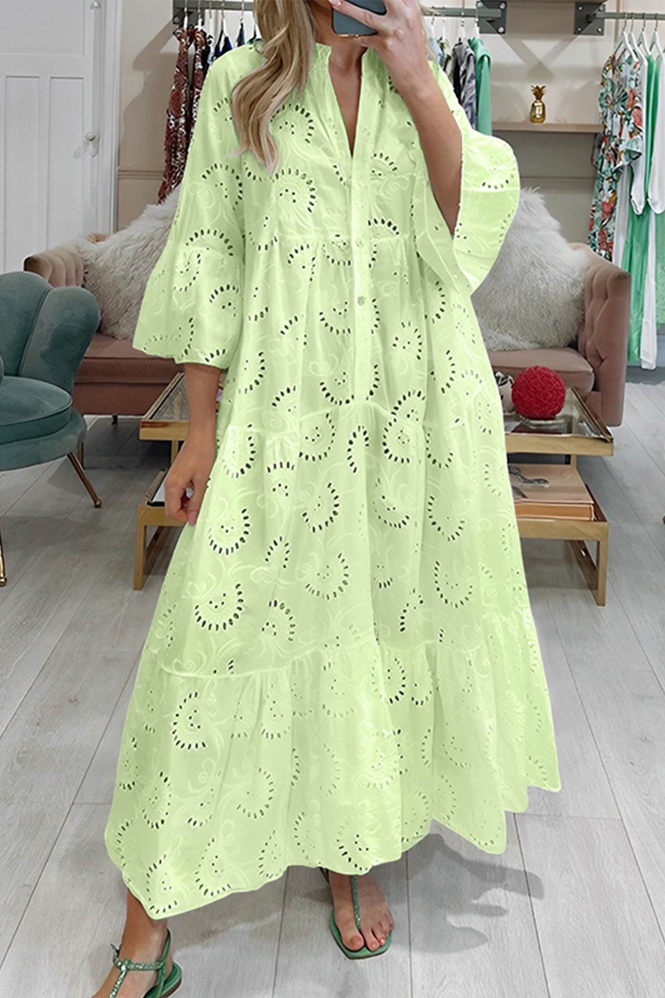 Women's V-Neck Maxi Dress Linen Blend Sun Dress