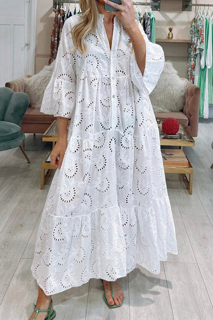 Women's V-Neck Maxi Dress Linen Blend Sun Dress