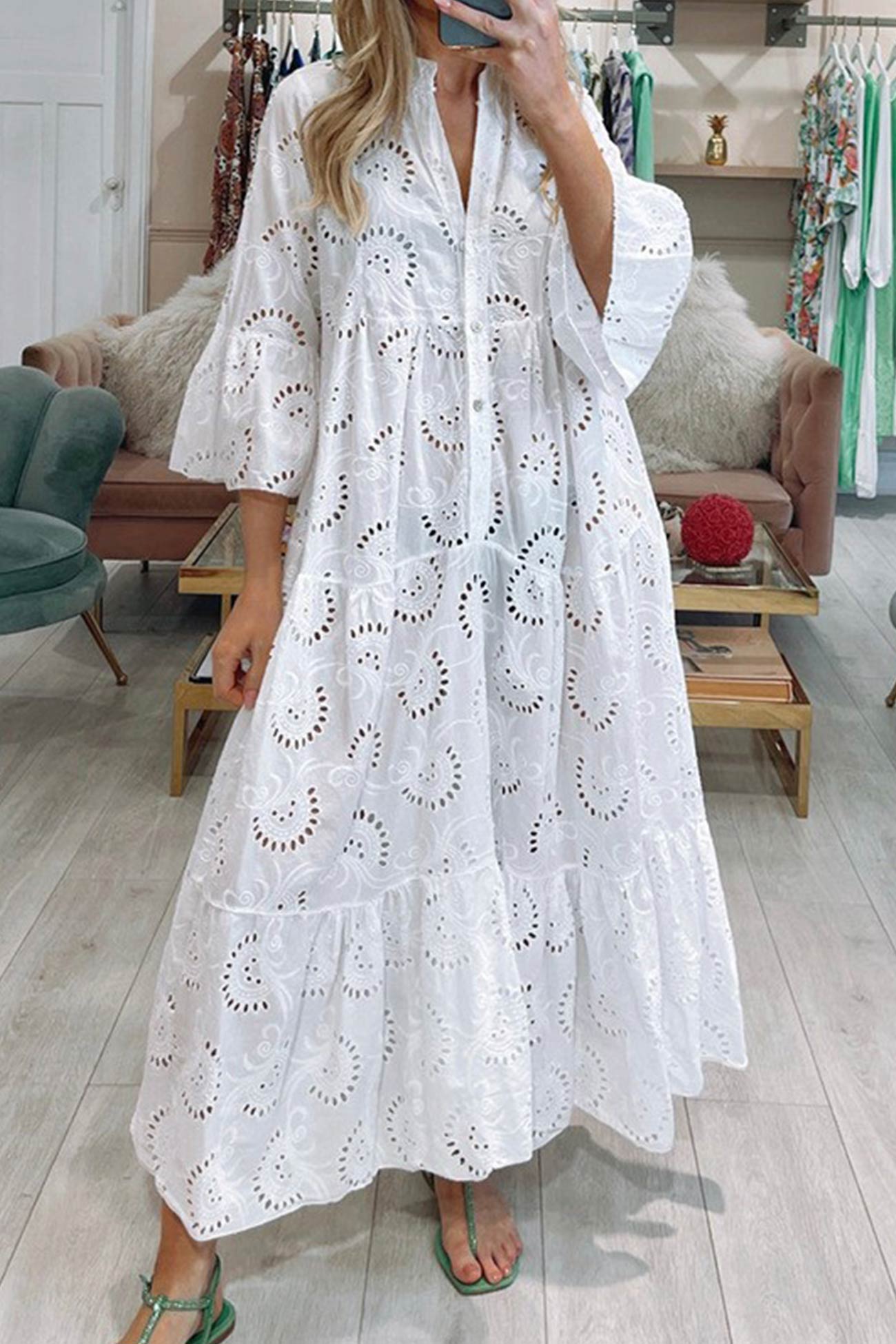 Bohemian Embroidered Cotton Maxi Dress - Lightweight, Flowy & Effortlessly Chic