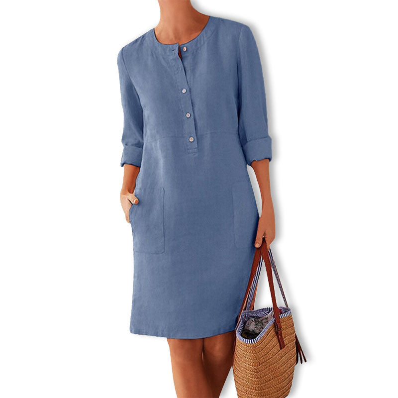 Women’s Button Front Summer Dress Relaxed Fit Pocket Detail Style