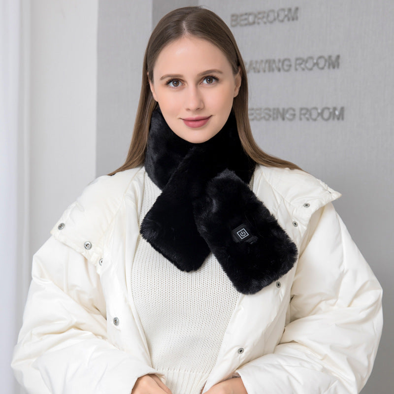 Elosung Black Electric Heated Scarf With Plush Fabric 3 Settings