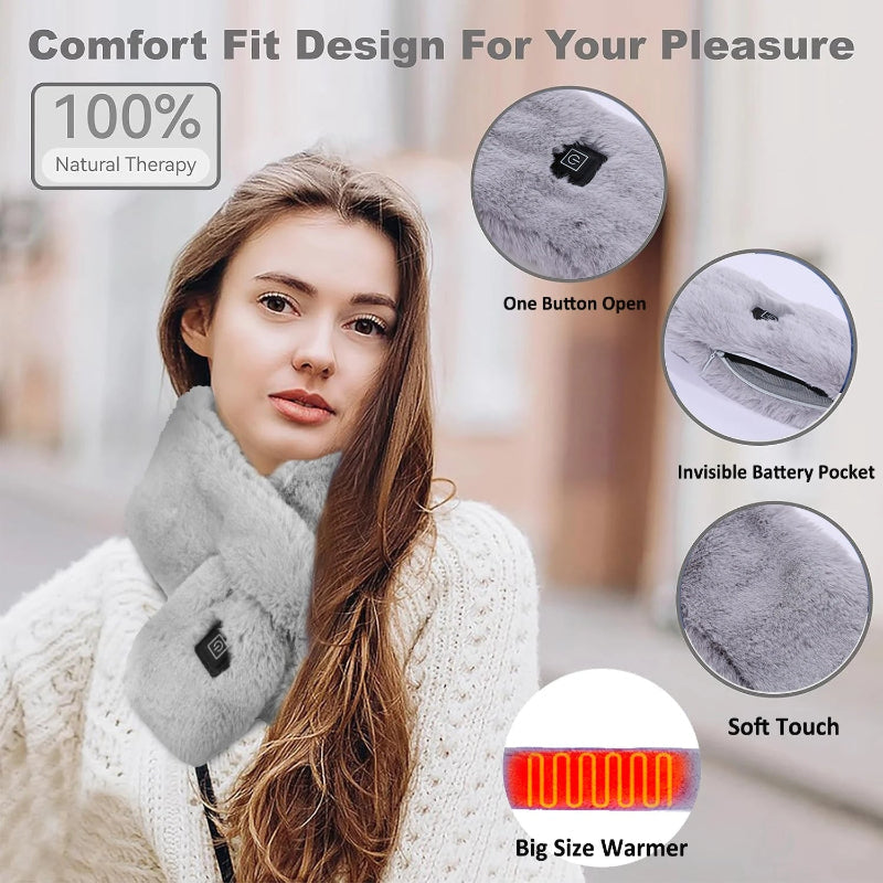 Elosung Black Electric Heated Scarf With Plush Fabric 3 Settings