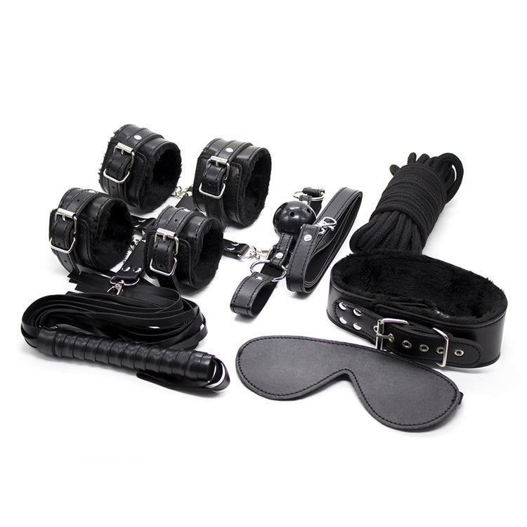10-Piece Plush Lined Adjustable Restraint Kit With Rope & Accessories For Couples Black