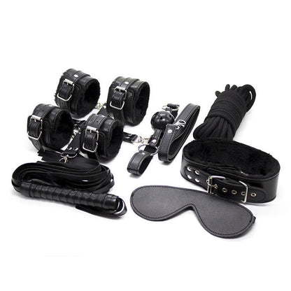 10-Piece Plush Lined Adjustable Restraint Kit With Rope & Accessories For Couples Black