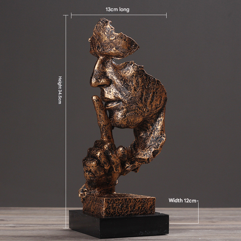 Gold Modern 'Silence Is Golden' Abstract Sculpture Nordic Resin Art Statue For Office & Living Room Decor