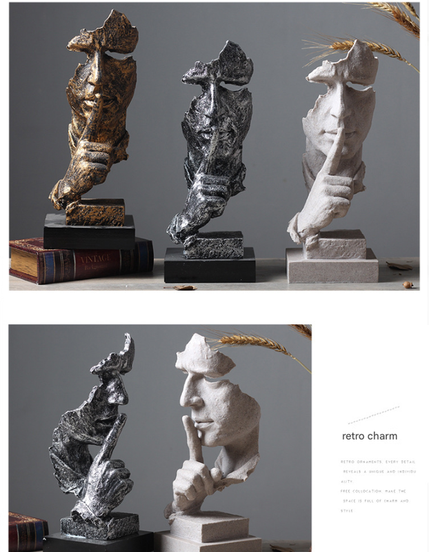 Gold Modern 'Silence Is Golden' Abstract Sculpture Nordic Resin Art Statue For Office & Living Room Decor