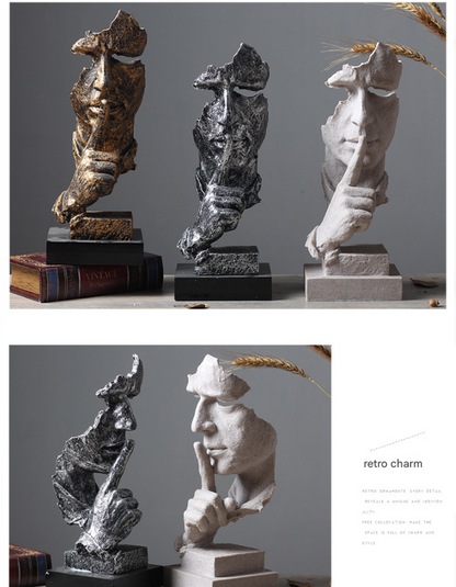 Gold Modern 'Silence Is Golden' Abstract Sculpture Nordic Resin Art Statue For Office & Living Room Decor