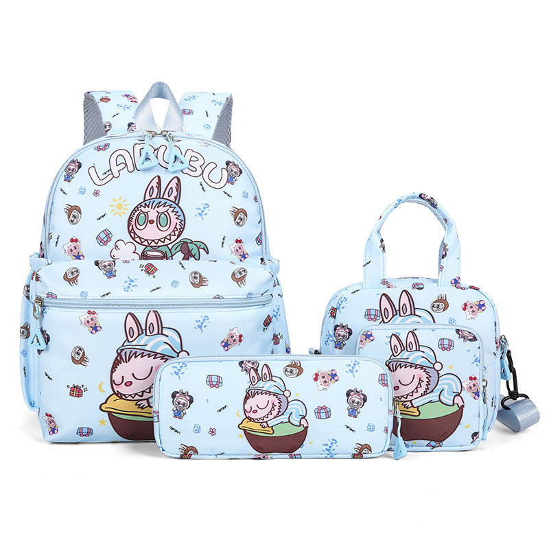 Kids Cartoon Character 3 Piece Backpack Set Lightweight School Bag With Lunch Pencil Case Blue