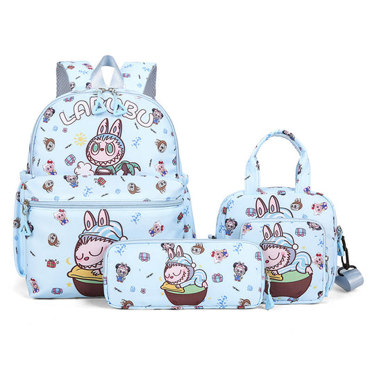 Kids Cartoon Character 3 Piece Backpack Set Lightweight School Bag With Lunch Pencil Case Blue