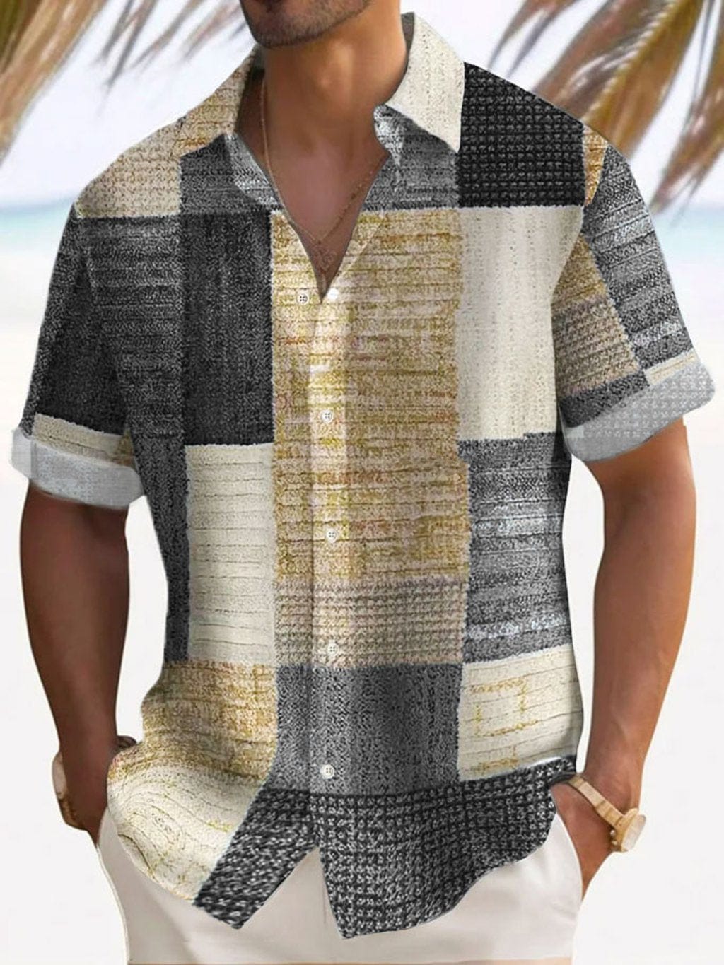 Marek | Kerge Patchwork Lühikeste Varrukatega Meeste Särk
