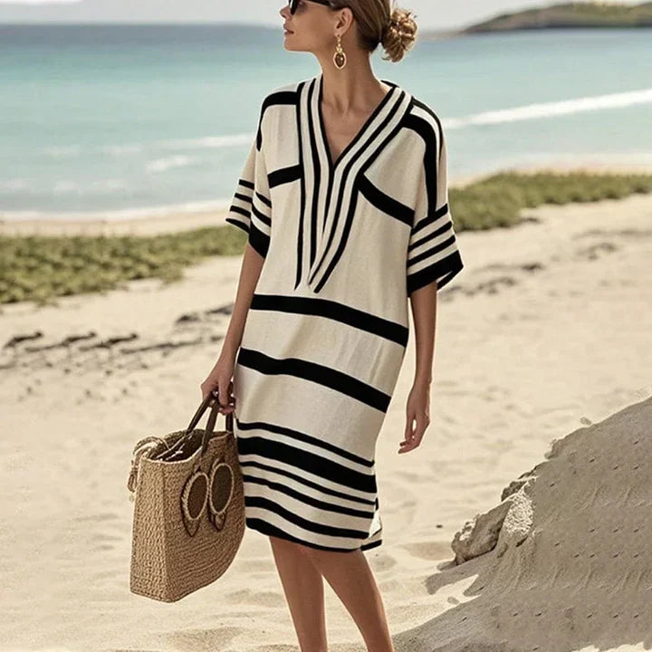 Women’s Flowing Striped Dress – Casual Elegant Style