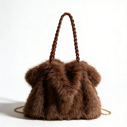 Valentina | Women’s Tote Bag With Soft Plush Finish And Braided Top Handle | Luxe