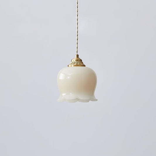 Luxora Cream Glass Flower Pendant Light, Brass Top Nordic Hanging Lamp