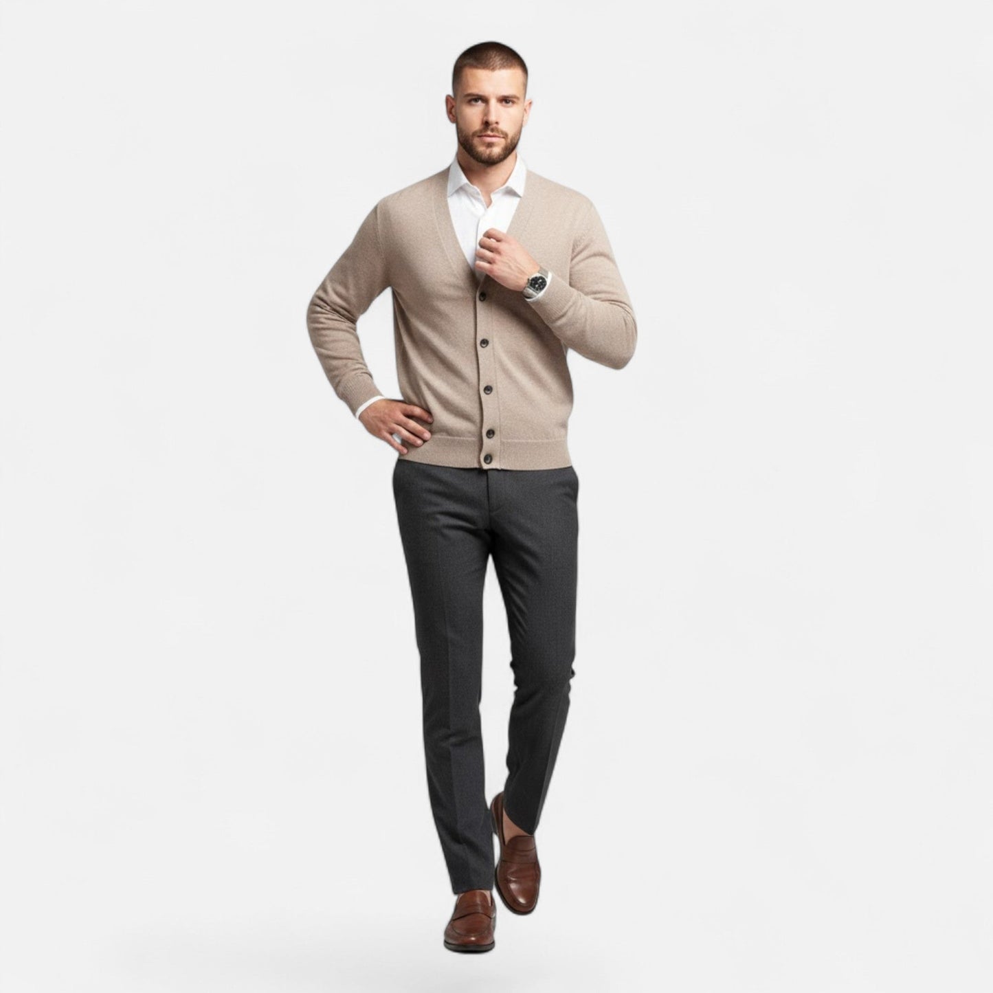 Valmonti | Men’s Loose V-Neck Wool-Blend Cardigan