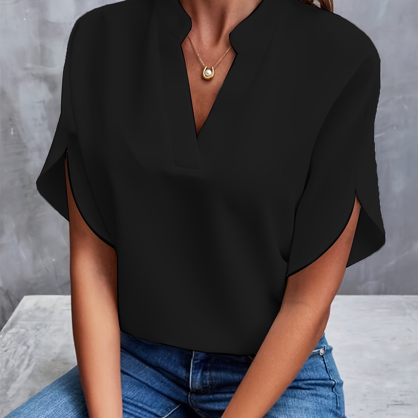 Marilou - Blouse met Korte Mouwen en V-Hals voor Dames