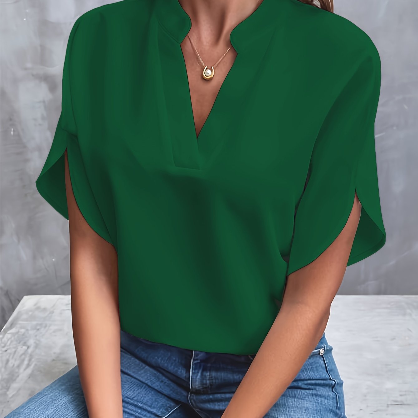 Marilou - Blouse met Korte Mouwen en V-Hals voor Dames