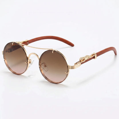 Vaultara - Round Frame Retro Steampunk Sunglasses  Outdoor Sun Shading