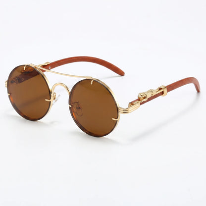 Vaultara - Round Frame Retro Steampunk Sunglasses  Outdoor Sun Shading