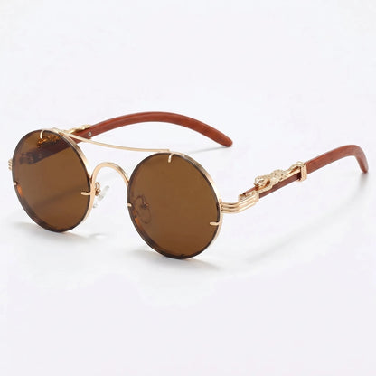 Vaultara - Round Frame Retro Steampunk Sunglasses  Outdoor Sun Shading
