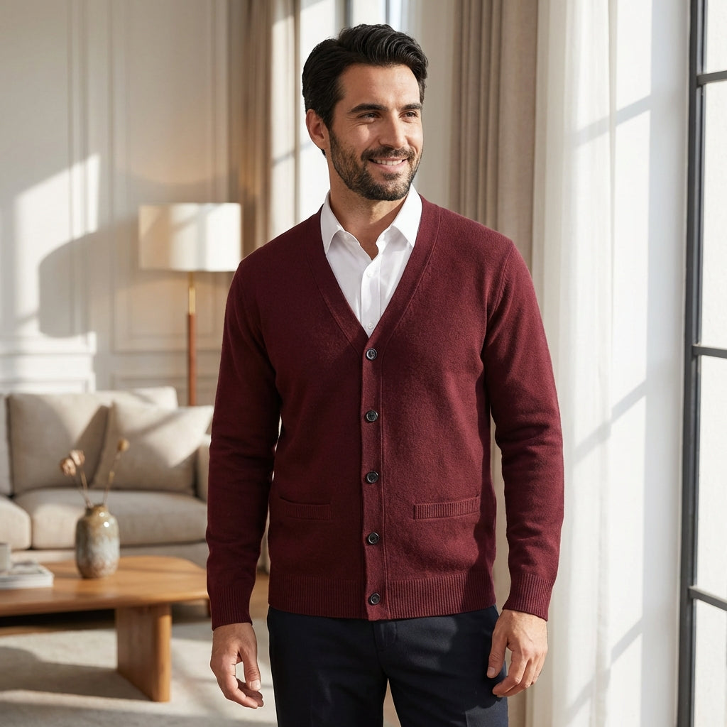 Men's Merino Wool Knit Button Cardigan