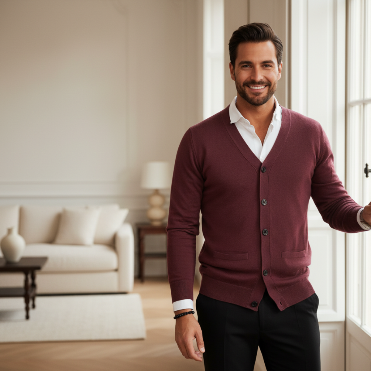 Men's Merino Wool Knit Button Cardigan