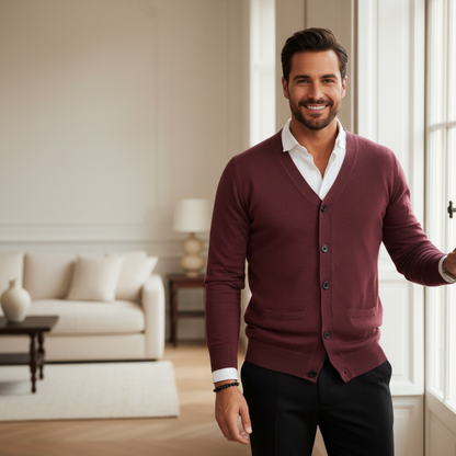 Men's Merino Wool Knit Button Cardigan