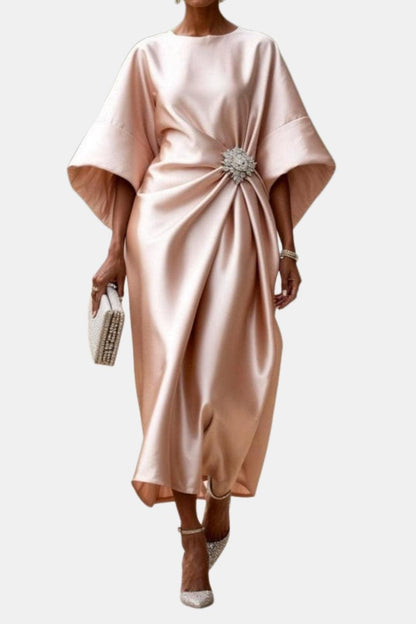 Robe Longue en Satin à Manches Larges