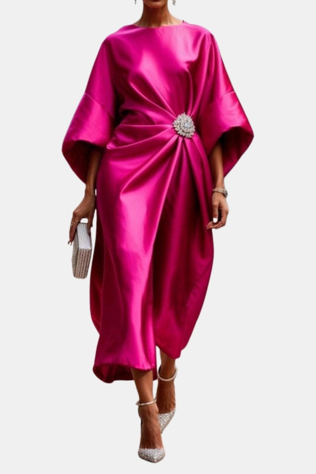 Robe Longue en Satin à Manches Larges