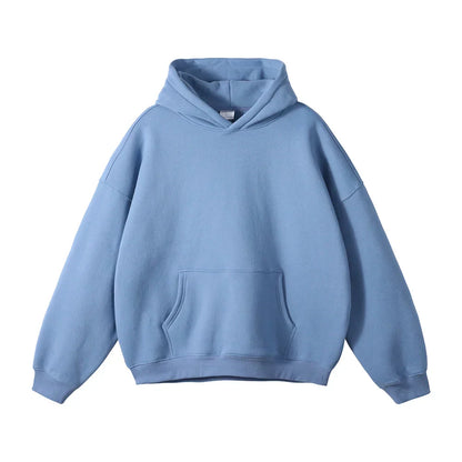 Sweat à capuche bleu clair unisexe, style décontracté, poche kangourou, manches longues, idéal pour mode urbaine et confort quotidien.