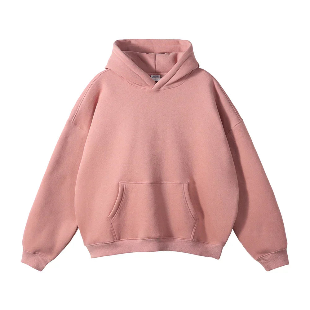 Sweat à capuche rose unisexe, style décontracté, poche kangourou, manches longues, idéal pour mode automne-hiver, tendance et confortable.