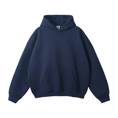 Sweat à capuche bleu marine unisexe, poche kangourou, manches longues, style décontracté, idéal pour mode automne-hiver, vêtement confortable.