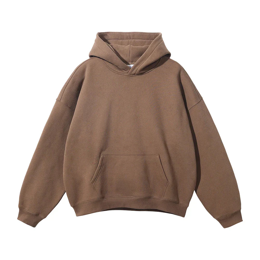 Sweat à capuche marron unisexe, style décontracté, poche kangourou, manches longues, idéal pour mode automne-hiver, confort et chaleur.